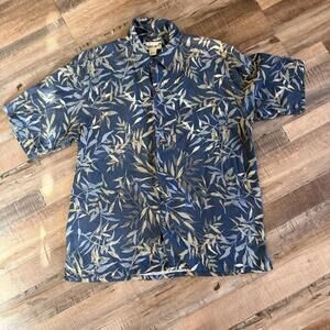 Paradise Cove Floral Short Sleeve Silk Button-Up Shirt L Tropical Resort Vacay